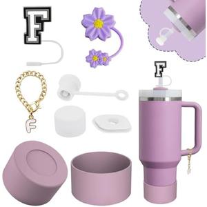 Stanley Cup Accessories Set,Including 2 Pcs 0.4in Straw Cover, 1 Silicone Spill-Proof Stopper Set of 3, 1 Name ID Letter Handle Charm, 1 Silicone Cup Boot Fits Stanley 40&30 Oz Tumbler (F,B), Pack Of 2