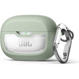 SURITCH Case Cover for JBL Vibe Beam/JBL Vibe Beam 2/ JBL Vibe 200TWS Earbuds, Shockproof Magnetic Protective Headphone Cover, Rugged Bumper Case with Carabiner & Cleaning Kit & Removal Tool, Green