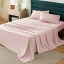 Bedsure 100% Cotton Percale Sheets King Size, King Size Sheets Set with Deep Pocket Up to 16 Inches, Breathable & Crirsp Soft, Bedsheet & Pillowcase Sets, 4 Pieces, Pink