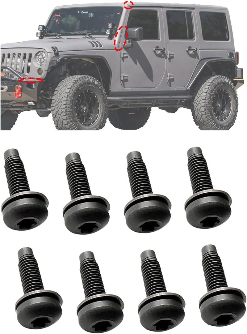 Screws Bolts for Jeep Wrangler JK,M8 Bolts Applied to Windshield Frame| Roll Bar | Tailgate | Hard Door Hinges | LED Light Brackets | 8Pcs