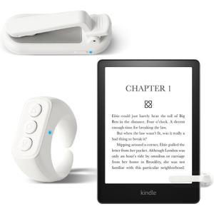 CKG 2 in 1 Kindle Page Turner Remote and Tiktok Scrolling Ring, Unobstructed Easy Reading with Minimalist Style Clicker, Universal Compatibility with iPhone and All Tablets, EBooks