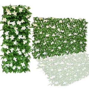 Expandable Faux Ivy Fence,Artificial Privacy Screen Decor for Outdoor Wall, Balcony and Patio, Single Sided Leaves (1,White Flower)