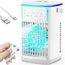 Portable Air Conditioners with Remote, 1500ml Water Tank, 3 Wind Speeds, 4-in-1 Portable AC with 6H Timer, 2 Cool Mist, 7 Lights, Personal Mini Air Cooler Fan for Room Bedroom Office (White)