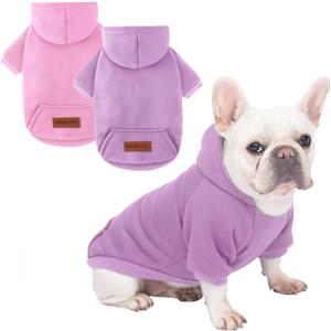 2 Pack Dog Hoodie Warm Hood Dog Sweater Cold Weather Small Dogs Sweatshirt Comfort Pet Clothes for Small Medium Dogs with Pockets Cats Chihuahua Clothes for Male Female Girl Boy Sporty Daily Wear (XL (Back: 16.5", Chest: 21.6"), Pink+Purple)