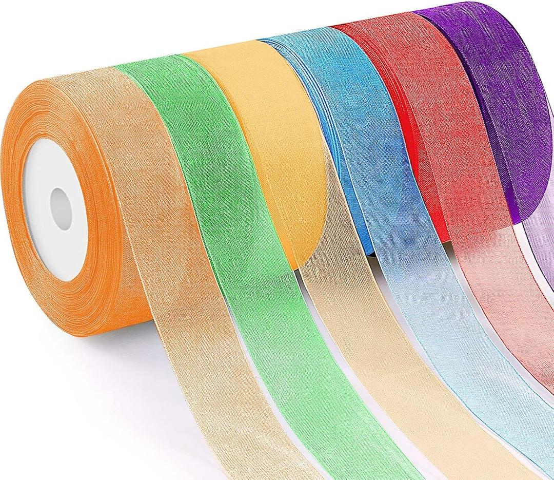 6 Rolls Organza Ribbon Sheer Chiffon Ribbon Transparent Chiffon Ribbons for Christmas Valentine's Day Gift Wedding Birthday Bouquet Garland Bow Making (50 Yards x 6 Rolls, Rainbow Series)