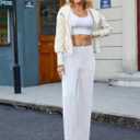 JEKAOYI Womens Casual High Waist Straight Leg Pants Stretchy Button Business Dress Work Pocket Trousers (White, M)