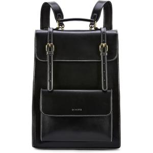 ECOSUSI Laptop Backpack for Women PU Leather Backpack Vintage for Laptop 15.6 inches Computer Bag College Bookbag