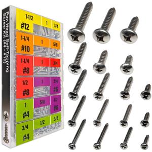 EEEEE Self Tapping Screws Assortment Set 552pcs, Assorted Screws SAE #4#6#8#10#12 304 Stainless Steel Sheet Metal Screws Kit Phillips Drive Wood Screw Assortment (SAE Pan Head 552pcs)