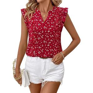 Timeson Women's Tops Dressy Casual Sleeveless Business Work Blouses Chiffon Office Tanks, Medium, Spotted Red 