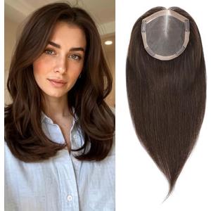 Hair Toppers for Women Real Human Hair 14 Inch No Bangs 70 Gram 100% Real Human Hair Toppers for Women with Thinning Hair 6x6 Hand-Tied Breathable Swiss Lace Base Blonde 4 Clips in Hair pieces,#4
