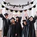 3 x Graduation Decorations Banner, Graduation Decorations 2025, Black Glitter Congrats Grad Banner, Class of 2025 Grad Garland for College High School Grad Party Supplies Decor