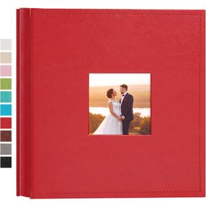 potricher Small Photo Album 4x6 200 Photos Leather Cover Picture Book with 200 Horizontal Pockets for Family Wedding Anniversary and Baby (Red)