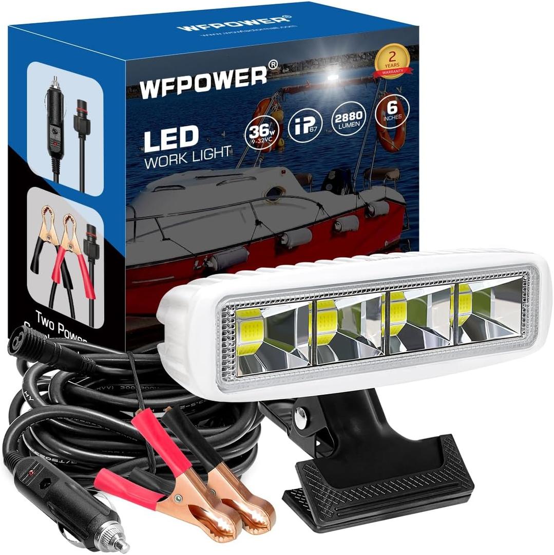 WFPOWER Clip On Spot Light for Boat, 6.3 Inch White Boat Spotlight Marine LED Waterproof Lights for Night Fishing, Spotlight for Kayak Bass Jon Fishing T-top Deck Docking Spreader Truck RV 12V