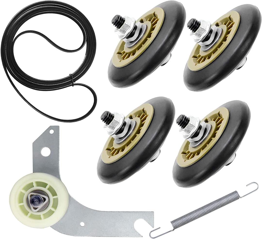 Dryer Repair Kit Compatible with electrolux and frigidaire Includes 137315300 Dryer Belt(1pc), 134715900 Drum Support Wheel(4pcs) and 134793500 Idler Pulley(1pc), 131601000 spring idler (1pc)
