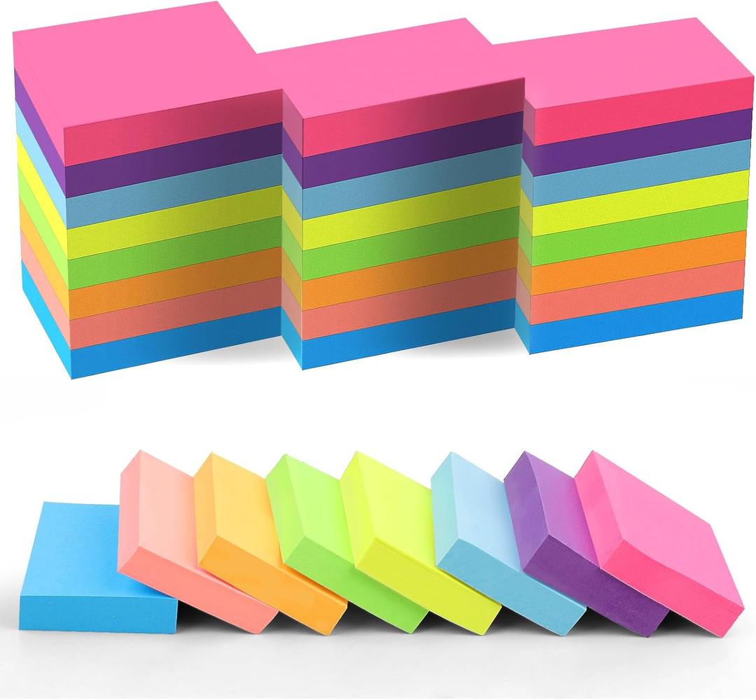 Azureal Small Sticky Notes 1.5x2 Inches, 24P 100 Sheets/Pad 8 Bright Colors Sticky Notes Small for Office, Home, School and Meeting