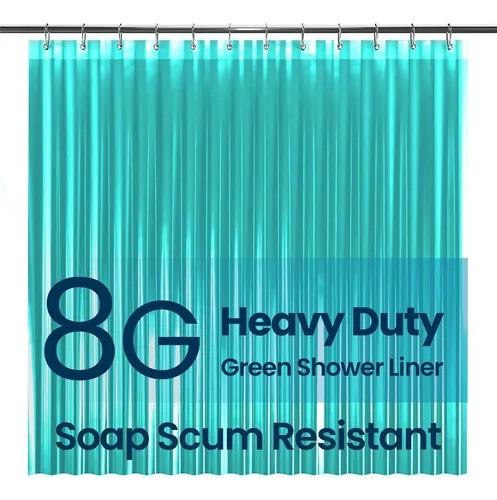 LiBa Bathroom Shower Curtain Premium PEVA Non-Toxic, Green Clear Waterproof Plastic Shower Curtain Liner with Rust Proof Grommets 8G Bathroom Accessories 72x72