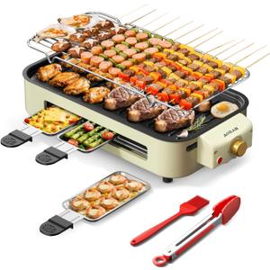 AORAN Indoor Grills Electric Smokeless  Versatile Smokeless Indoor Grill for Home Cooking, Featuring Indoor Grills Electric Smokeless, Skillet Griddle, and Kitchen Griddle White (Small)