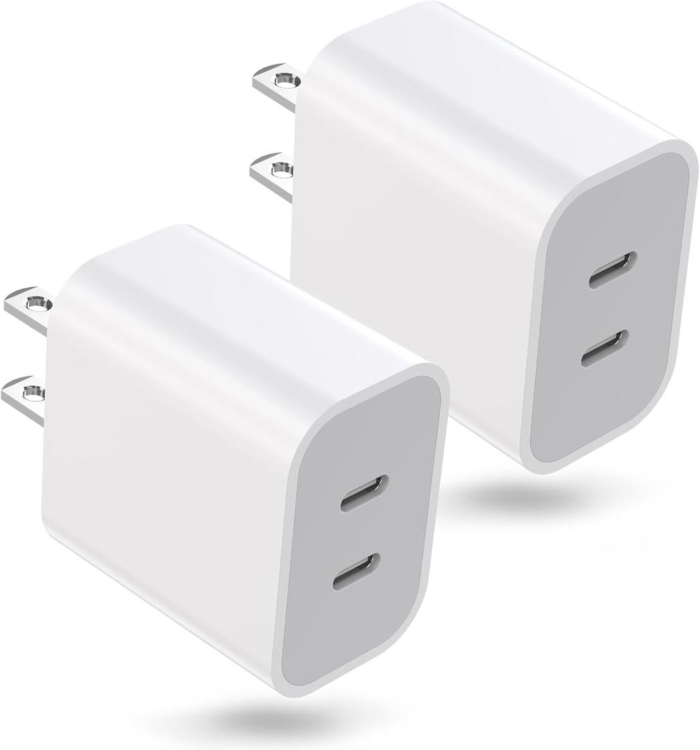 iPhone 17/16 Pro Max Charging Blocks,2 Pack 2-in-1 Fast Charger USB C 20W PD Power Adapter,Dual Ports Fast Type C Charging Block Wall Charger for iPhone 17/Air/17 Pro/17 Pro Max/16/16e/15 Seires, iPad