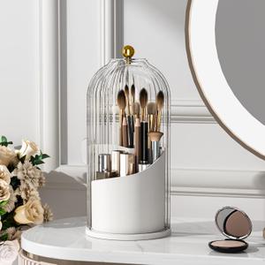 YOOLENS Makeup Brush Holder with Lid 360 Rotating Clear Dustproof Make Up Organizers for Vanity Bathroom Countertop, Transparent | with Lid, 360 Rotating, Dustproof