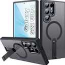 for S22-Ultra Case, Strong Magnetic Compatible with MagSafe for Samsung Galaxy S22 Ultra Case, Adjustable Kickstand, Matte Translucent Slim Protective Phone Case for Galaxy S22 Ultra, Black