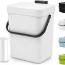 Indoor Compost Bin - 1.3 Gallons Hanging Small Trash Can with Lid for Kitchen Bathroom, Under Sink Kitchen Trash Can, Indoor Counter Compost Bucket with Lid, 5L(White)