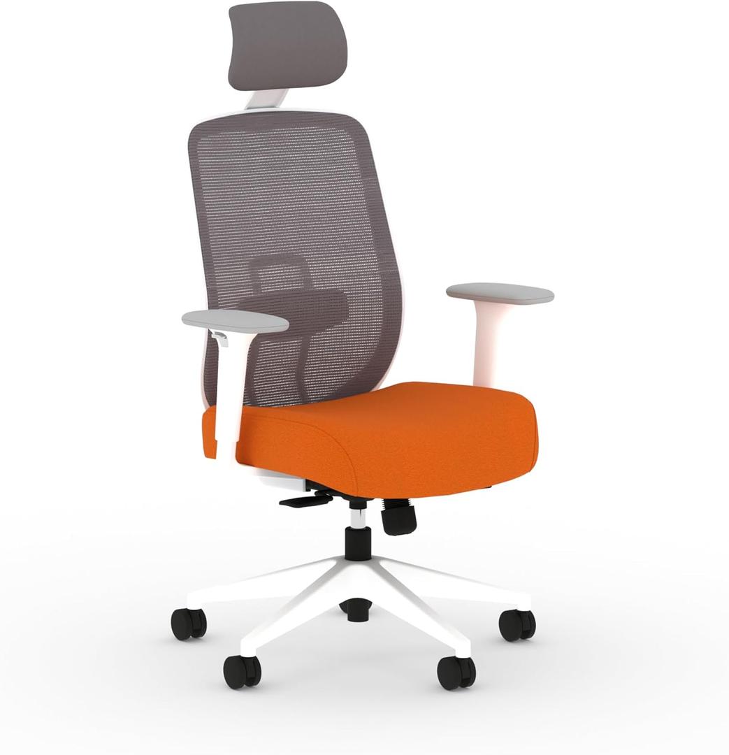 HON Altern Ergonomic Office Chair with Headrest, Arms, Wheels, Foam Cushion Seat, Mid Back Home Office Desk Chair Comfy, Gaming Chair, Height Adjustable Arms, Synchro-Tilt, White Frame, Apricot