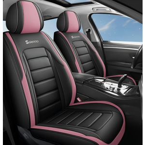 Saienno S01 Leather Car Seat Covers 5 Seats Front & Rear Seat Protector Full Set Universal FitAirbag Compatible (Black&Pink)