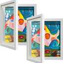 2 Pack Kids Art Frame, Kids Artwork Frames Changeable 8 x10.5 with Mat and 9 x12 Without Mat, White Front Opening Children Picture Storage Frame for Wall Holds 50Pcs Crafts, Drawing, Art Projects