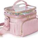 Marker Organizer Case for 100 Markers, Marker Storage Organizer Bag with Divider and Shoulder Strap, Marker Travel Carrying Case with 3 Pockets, Pink (Patented Design)