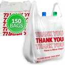 Reli. Thank You Plastic Bags | 150 Pack | (11.5" x 6.5" x 21"), White | Plastic Bags with Handles | Ideal for Grocery, Shopping, Food Take Out, Restaurants, Small Business