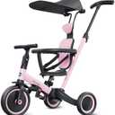 newyoo Tricycle for Toddlers 1-3, Toddler Bike, Birthday Gift and Toys for Girl and Boy, Push Trike with Handle and Canopy, 6 in 1 Baby Trike, Balance Bike, TR009, Pink