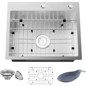 22x18 Inch Kitchen And Bar Sink - Stainless Steel Drop In Small Single Bowl Kitchen Sink With Bottom Grid,Soap Mat And Drain Assembly Set