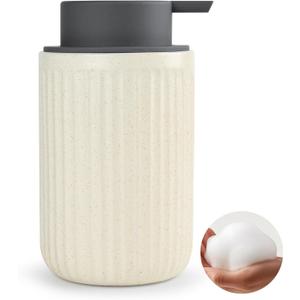 Beige Ceramic Foaming Soap Dispenser, Speckled Rippled 12 oz Bottle with Gray Silicone Pump, Foam Dispenser for Kitchen or Bathroom, Speckled Beige