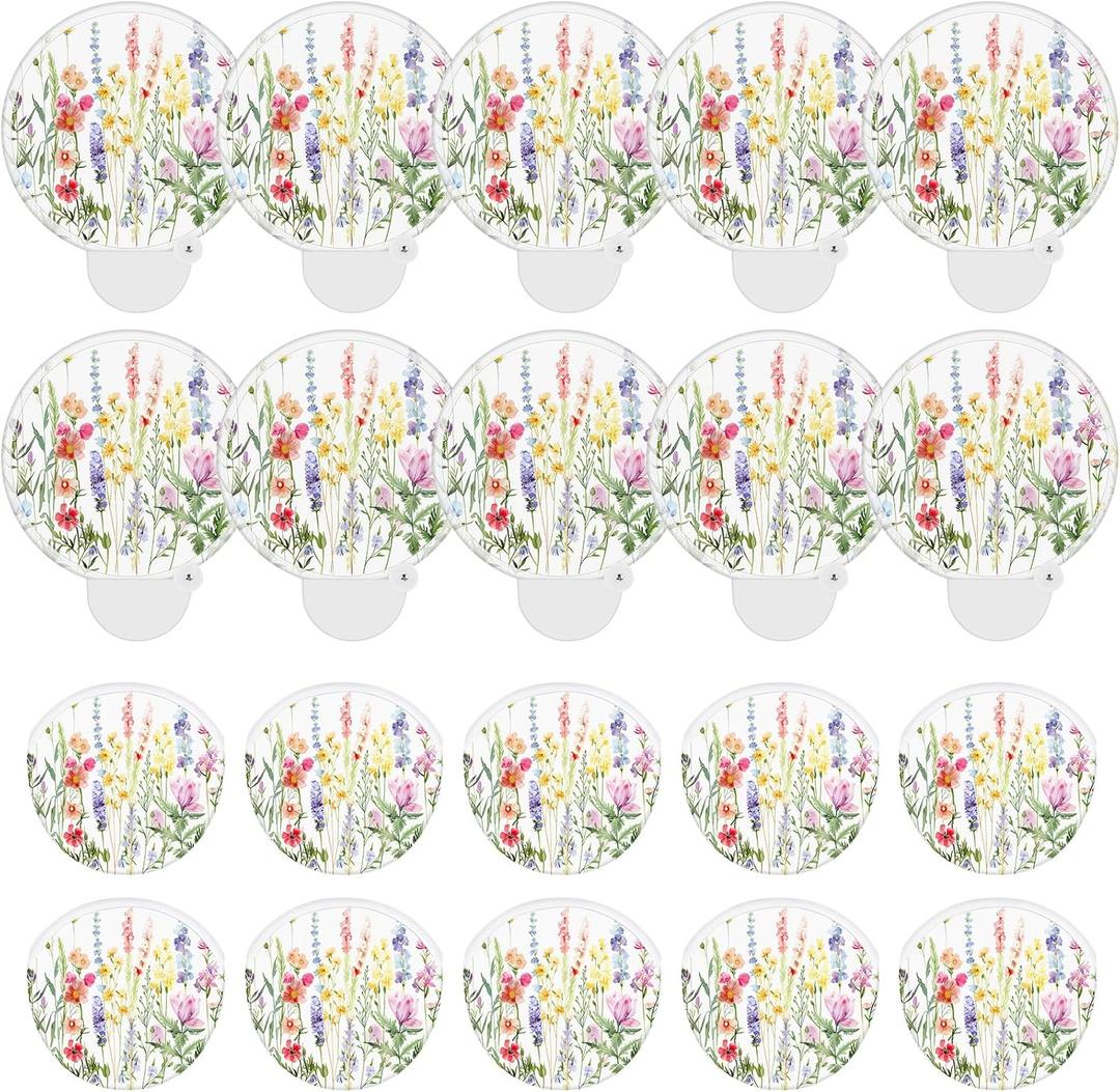 Roowest 10 Pcs Round Foldable Hand Fans Watercolor Wildflower Collapsible Folding Handheld Fans with Plastic Handles and Storage Bags for Women Summer Tea Party Wedding Bridal Shower Parties