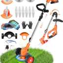 21V Cordless Weed Wacker, 2-in-1 Electric Weed Eater Battery Powered with Wheel and Blade, Stringless Grass Trimmer for Garden Yard, 90° Collapsible