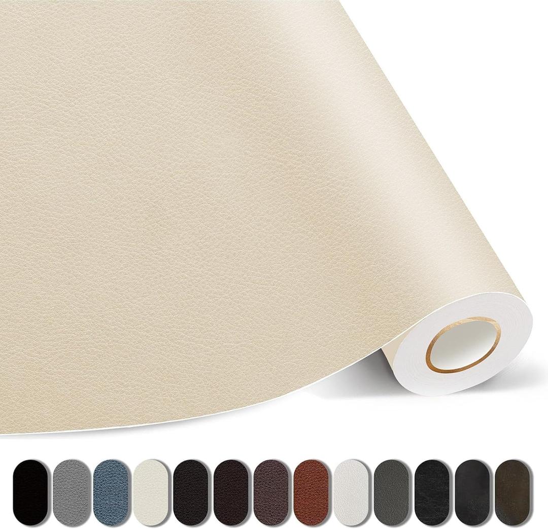 Kangshoon Leather Repair Patches, 17X79 Inch Self-Adhesive Leather Repair Tape, Stretch Vinyl Repair Kit for Couch Furniture Sofas Car Seats (Beige, 17X79 Inch)