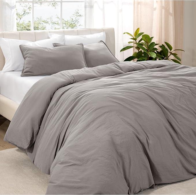 Duvet Cover Set - Ultra Soft Washed Microfiber - Oversized Queen Size - Linen-Like Look - Easy Care - Breathable Fabric - Our Softest Duvet Cover Set (Oversized Queen, Frost Grey)