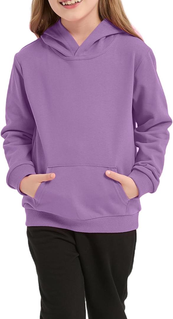 Cotton Kids Hoodie Light Weight Sweatshirt (Thin) with Pockets Long Sleeve Boys Girls Fall Spring Pullover Clothes (6-7 Years, Purple)