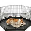 PJYuCien Dog Playpen with Bottom Pad - Metal Foldable Exercise Pen, 8 Panels 30" H x 24" W Indoor Outdoor Pet Fence Puppy Crate Kennel, Black