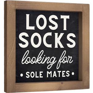 pechpell Lost Socks Laundry Sign, 6 Inch Wooden Funny Laundry Room Signs Wall Decor Art Framed, Rustic Farmhouse Bathroom Shelf Cabinets Table Desk Accessories Home Decorations