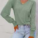 Dokotoo Women's Casual Long Sleeve Shirts Shirred Shoulders Solid Color Knit Tops Blouses (S)