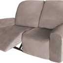 Velvet 6 Pieces Recliner Loveseat Cover with Pockets,2 Seat Love seat Recliner Cover for Living Room Extra Large Recliner with Console,Lazy-boy Recliner Covers for Leather,Taupe