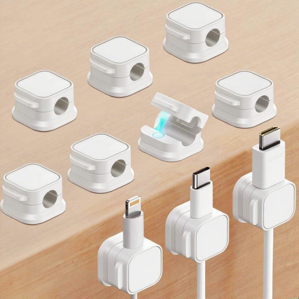 2 x 10 Pack Cord Organizer, Magnetic Cord Holder, Cable Clips for Desk, Adhesive Cable Management Wire Keeper for Nightstand, Home, Office, Desktop, Car, Wall (White)