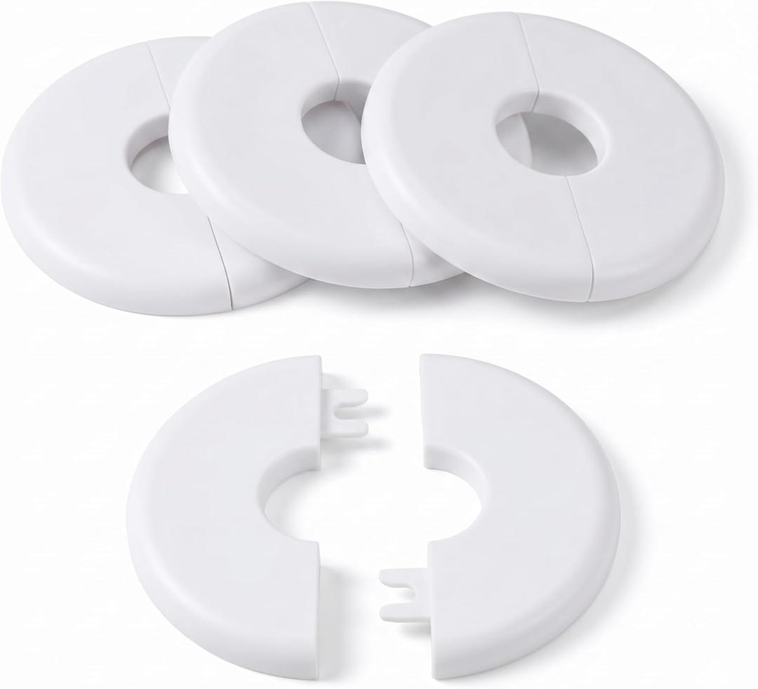 4PC Escutcheon Plate, Round Wall Split Flange Self-Adhesive Buckles Design for 1" Diameter Pipe (pure white)