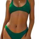 ZAFUL Women's Tie Back Padded High Cut Bralette Bikini Set Two Piece Swimsuit (Large, 1-forest Green)