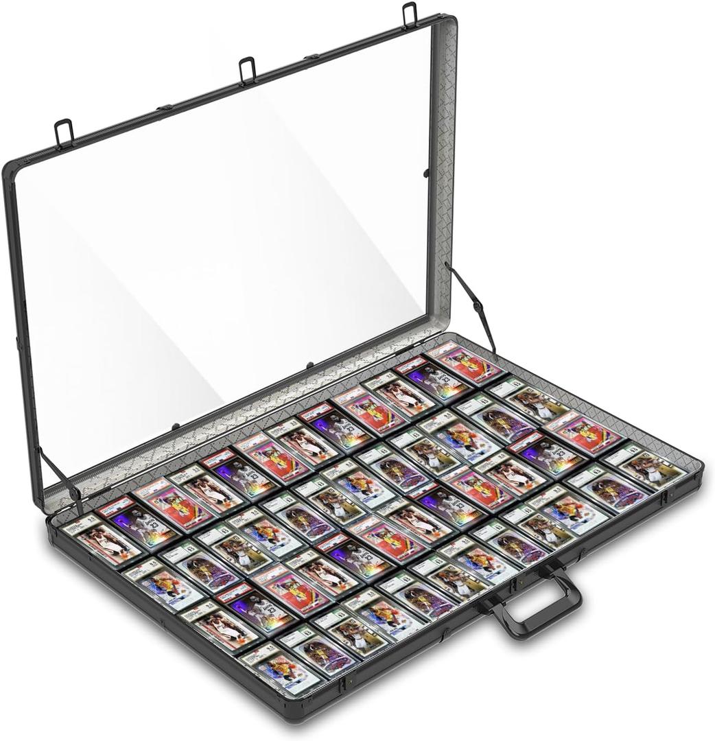 Card Display Case Large Aluminum 34" L x 22" W, Lockable Trading Card Display with Handle, 3" H Portable Trade Show Display Case for Sports Card/TCG/Jewelry Collection, Black