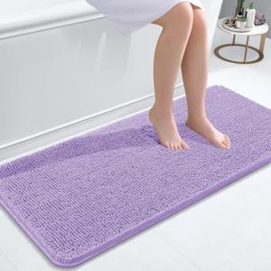 OLANLY Bathroom Rugs 47x20, Extra Soft Absorbent Chenille Bath Rugs, Rubber Backing Quick Dry, Machine Washable Bath Mats for Bathroom Floor, Tub and Shower, Home Decor Accessories, Lavender