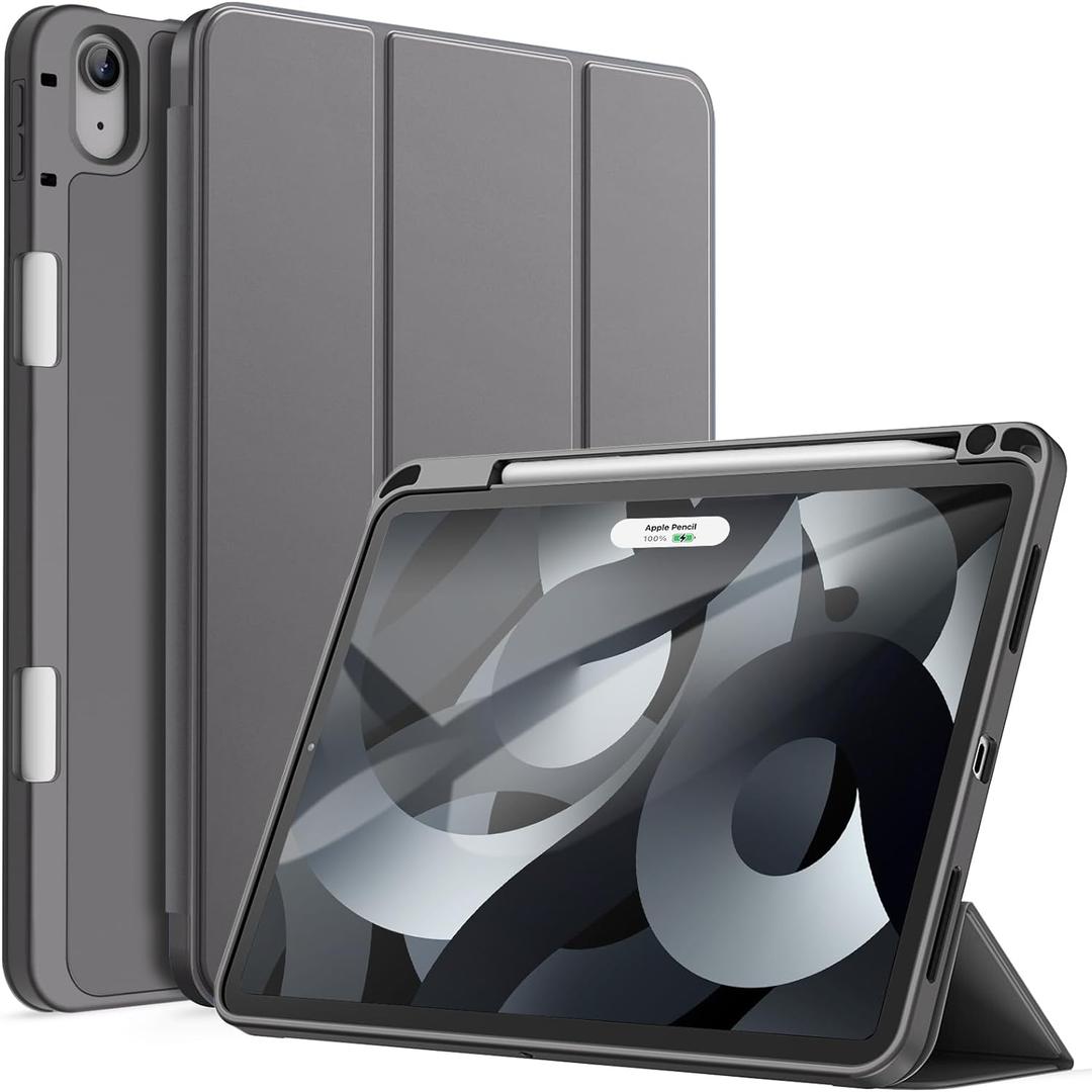 JETech Case for iPad Air 11-Inch M4/M3/M2 (2026/2025/2024), iPad Air 5/4 (2022/2020 5th/4th Generation 10.9-Inch) with Pencil Holder, Slim Tablet Cover with Soft TPU Back (Space Gray)