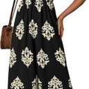 Happy Sailed Black Jumpsuits Rompers for Women Spring Summer Outfits Womens Overalls Square Neck Short Sleeve Graphic Printed Long Pants Romper Beach Vacation Outfits for Women, Medium