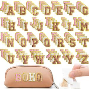 Jutom 104 Pcs Self Adhesive Chenille Iron on Letter Patches Letter Chenille Stick on Embroidered Patch for Clothing Jackets Backpacks Hats(Boho,Brown)